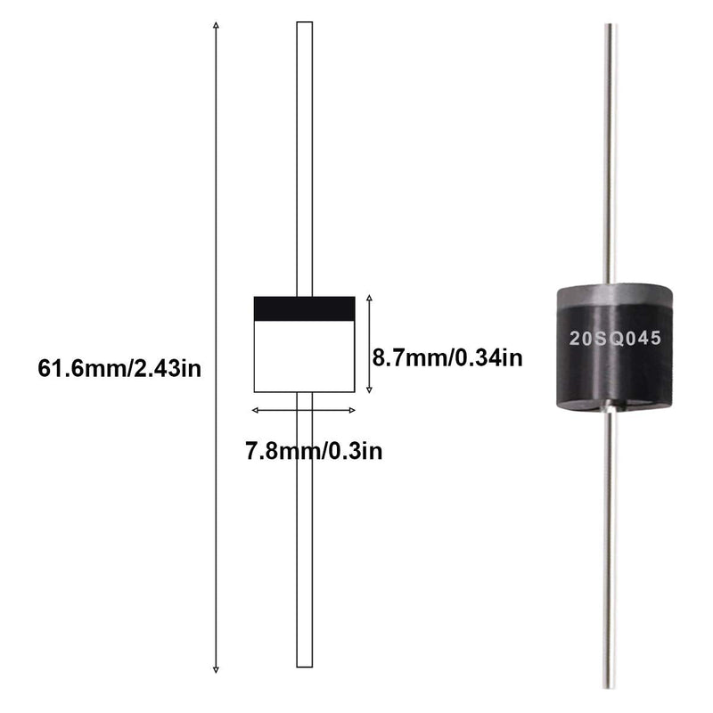 Tnisesm 20 Pcs 20SQ045 20A 45V Schottky Blocking Diode, Rectifiers Diode,Diode Axial Kit for Solar Panel