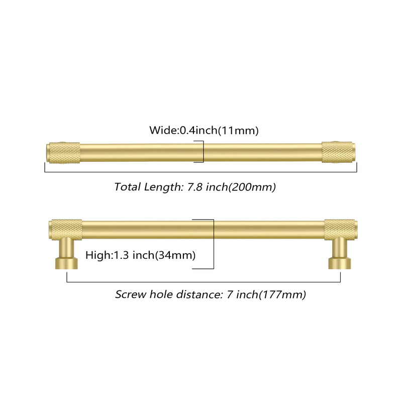 Amerdeco 10 Pack Brushed Gold Knurled Cabinet Pulls 7 Inch(177.8mm) Hole Center Kitchen Cabinet Handles Drawer Pulls Cabinet Hardware ZH0034 7"/177.8MM Hole Center