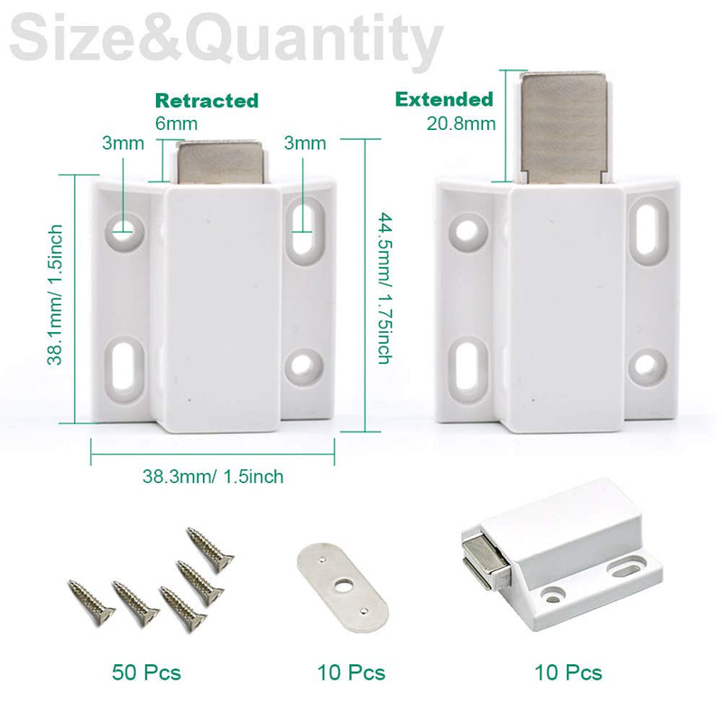 10 Pack Magnetic Push Latch Catch Push to Open Latch Pressure Touch Release Cabinet Catch for Doors Drawers Release Latch Kitchen Drawer Push Catch Pop Out Latch (White) White