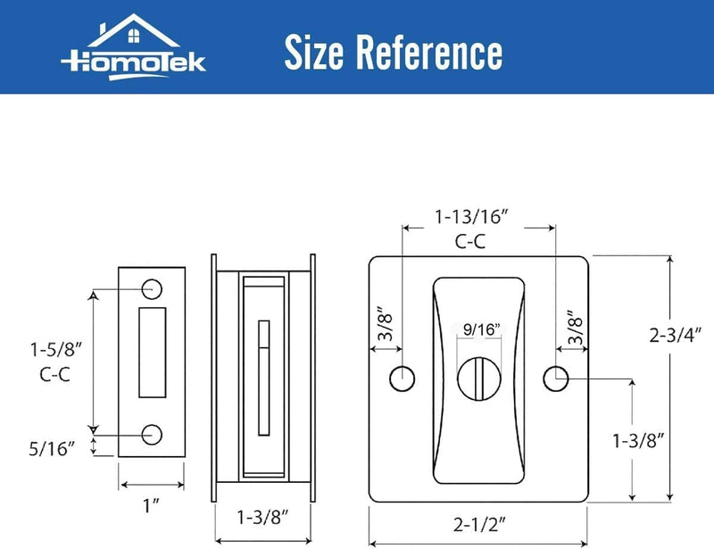 HOMOTEK 4 Pack Privacy Sliding Door Lock with Pull - Replace Old Or Damaged Pocket Door Locks Hardware Quickly and Easily, 2-3/4”x2-1/2”, for 1-3/8” Thickness Door, Brushed Brass