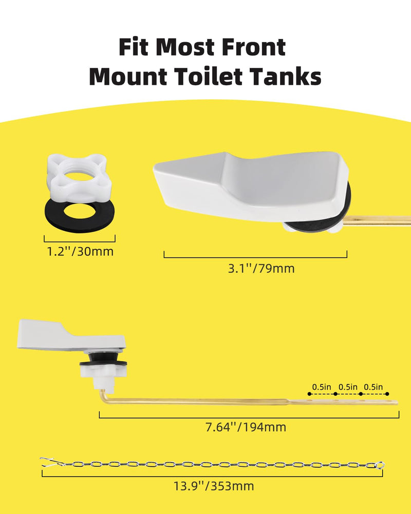 Hibbent Toilet Handle Replacement, Front Mount Tank Flush Lever Handle Compatible with American Standard, Toilet Trip Lever with Stainless Steel Flapper Chains, White