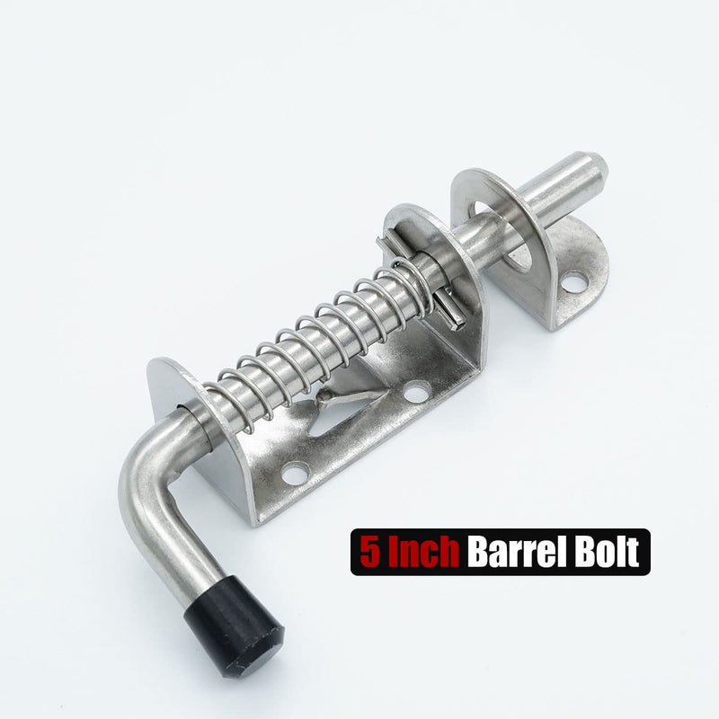 JQK Spring Loaded Latch Pin, 304 Stainless Steel Barrel Bolt Thickened 2mm Door Lock, 5 Inch Brushed Finished(2 Pack), HSB300-P2 5Inch - 2Pack - NewNest Australia