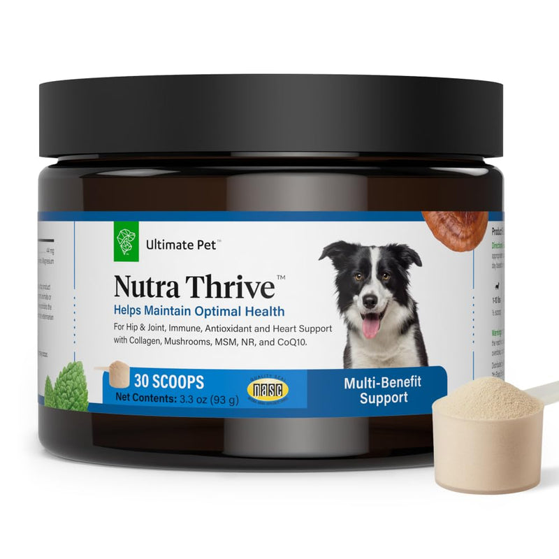 Ultimate Pet Nutrition Nutra Thrive Canine, 40-in-1 Nutritional Powder Supplement for Dogs with Digestion and Immune Support, Vitamins, Minerals, Probiotics, Enzymes, 30 Scoops Pack of 1
