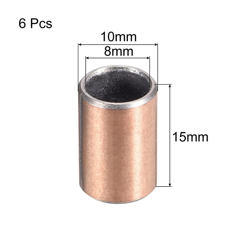 uxcell Sleeve Bearing 8mm Bore x 10mm OD x 15mm Length Plain Bearings Wrapped Oilless Bushings 6pcs 8x10x15mm