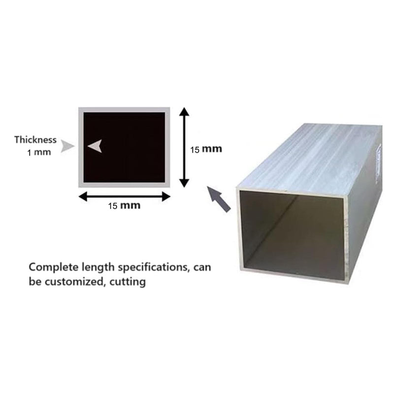 Aluminum Square Tubing 2Pcs 15mm x 15mm x 1000mm Long Wall Thickness 1mm, 2 Pack Aluminum Structural Square Tube 0.59 x 0.59 x 0.04 x 39.37" inch 39.37 Inches 15 x 15 x 1 (mm) 2 Pcs