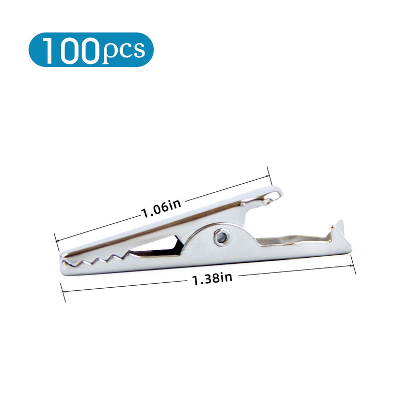 100 PCS Metal Alligator Clip, 35mm Spring Clamps Test Line Crocodile Clip Silver Tone Alligator Clips Nickel Plated Crocodile Clamps Used In Laboratory Electric Testing Work 100 Pcs