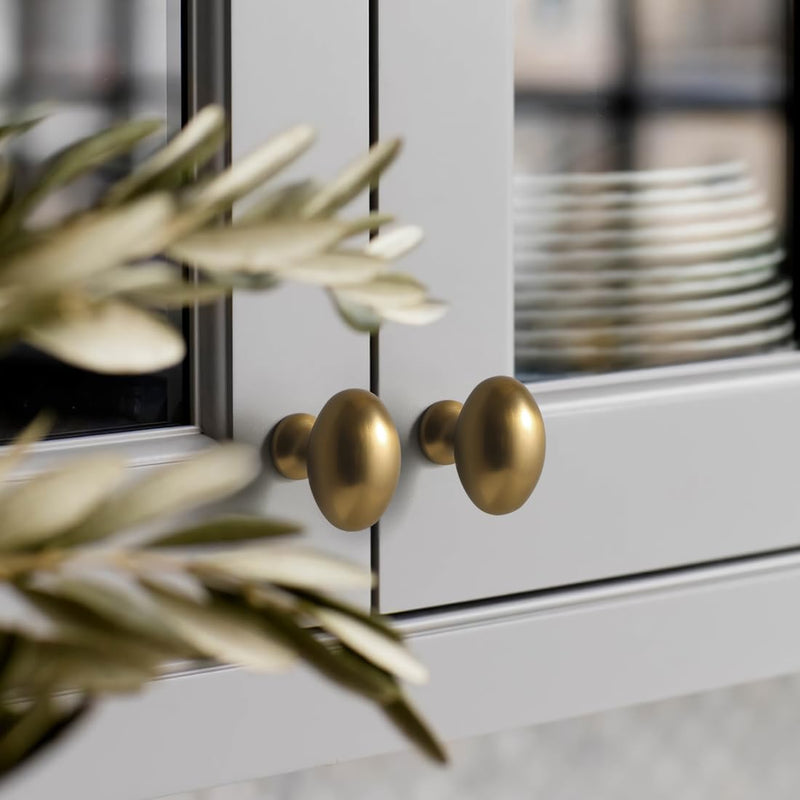 YAGU 6 Pack Champagne Bronze Kitchen Cabinet Knobs 1-3/8 Inch Oval Solid Dresser Drawer Knob Honey Bronze Modern Hardware Dark Gold Pulls for Closet Cupboard Wardrobe