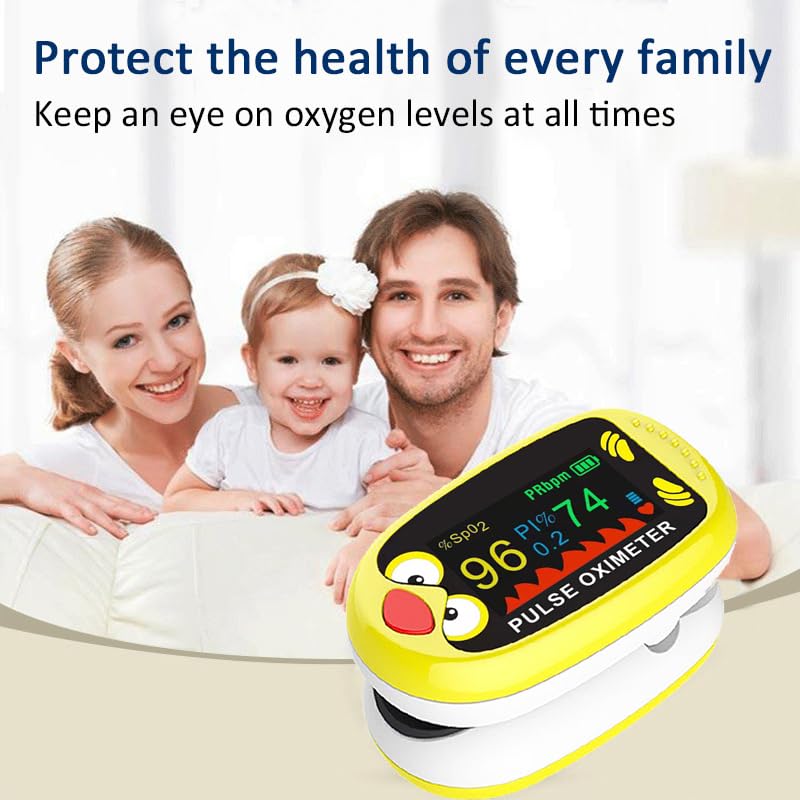 Pulse Oximeter for Kids – Rechargeable Pediatric Pulse Oximeter with TFT Screen, Baby Oxygen Monitor Fingertip for Children & Infants, SpO2 and Heart Rate Tracker, Auto Power-Off, Portable Design-yellow