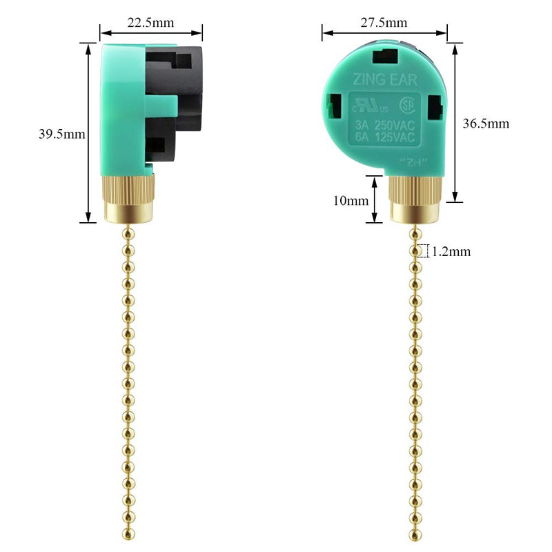 3 Pack Ceiling Fan Switch 3 Speed 4 Wire Zing Ear ZE-268S6 Fan Pull Chain Switch Replacement Speed Control Switch for Ceiling Fan Light, Wall Lamps, Cabinet Light (Multicolored) Brass,Nickel,Bronze