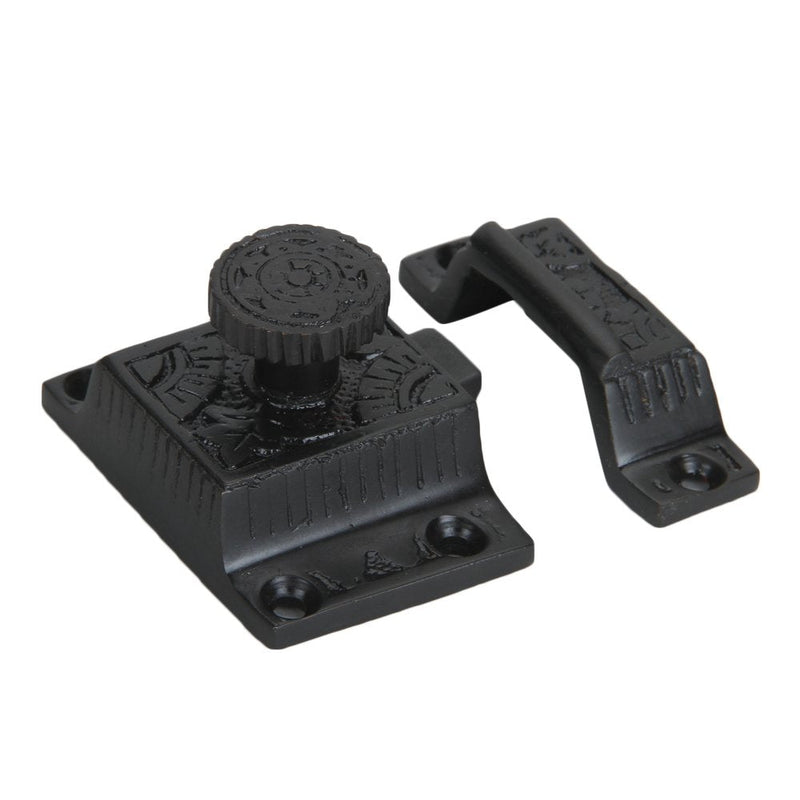 A29 Set of 1 Brass Cabinet Latch with Flower Knob, Cabinet Knobs with Latch for Kitchens and Closet Doors, Antique Cabinet Latch and Lock, Decorative Door Latch, Handmade Oil Rubbed Bronze Finish Oil Rubbed Bronze-F