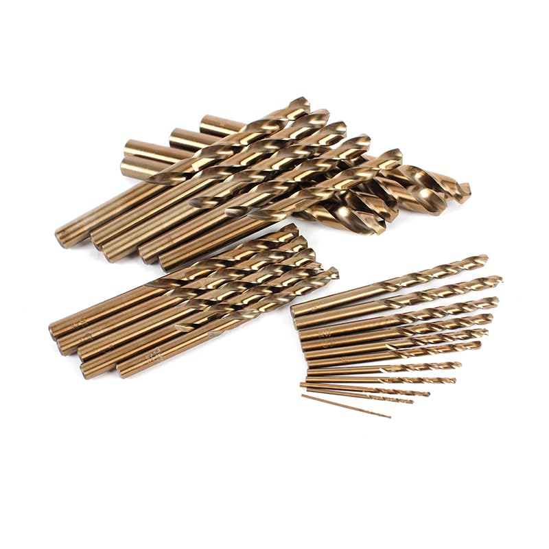 21-Piece Cobalt Drill Bit Set, 1/16''-3/8'' Straight Shank, 135-Degree Cutting Angle, Metal Storage Box with Size Identification (21pcs) 21pcs