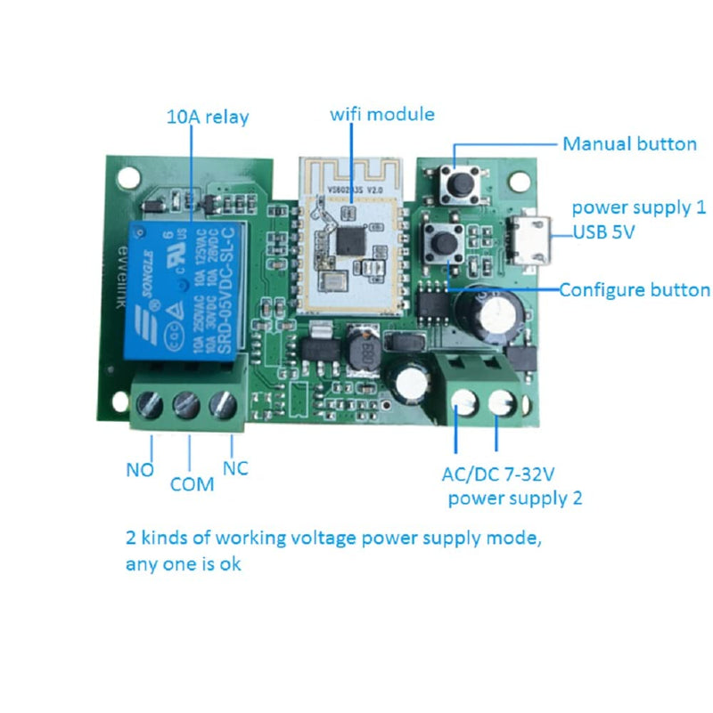 WiFi Smart Switch Relay Module for Home Automation,Add WIFI to access control garage door,eWelink app Remote Dry Contact,Compatible with Alexa,Google assistant (1CH WIFI Bluetooth) 1CH WIFI Bluetooth