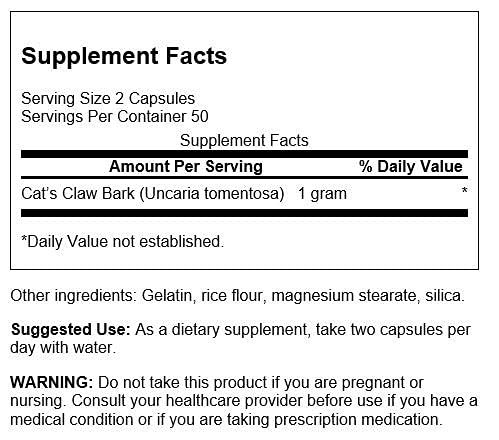 Swanson Full-Spectrum Cat's Claw - Herbal Supplement Promoting Digestive Health & Immune System Support - Natural Formula Supporting Joint Health - (100 Capsules, 500mg Each) 1 - PawsPlanet Australia