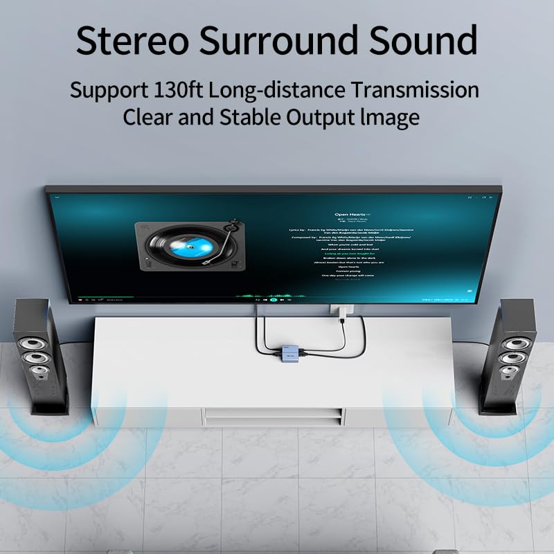 HDMI Audio Extractor 4k, HDMI to Optical Audio Adapter, HDMI Audio Splitter Converter with S/PDIF + 3.5mm AUX Output, Support 3 Audio Modes