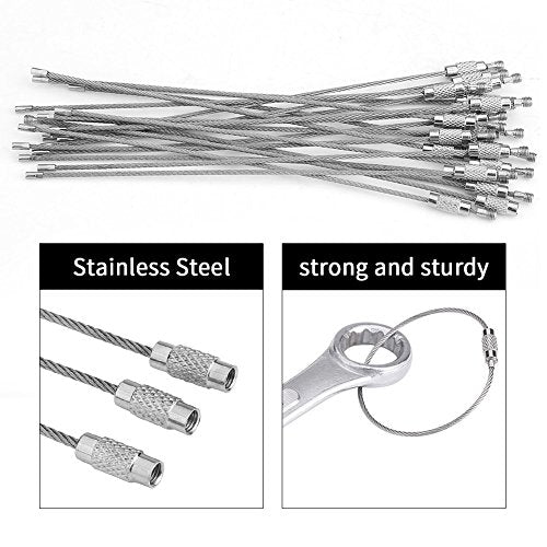 20pcs 4.5cm / 1.8inch Wire Keychain Cable Stainless Steel Wire Key Chain Ring Holder Metal Cable Wire Lanyard with Screw Locking Heavy Duty Luggage Tag Keeper for Outdoors Hanging Silver