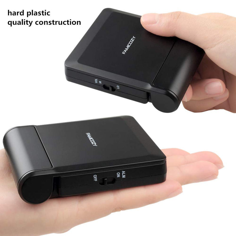 FAMICOZY Compact Digital Travel Alarm Clock with High/Low Volume Options,Simple to Set,Easy to Read,Bold Digits,Snooze Backlight,Quality Construction,2 AAA Battery Operated,Black Black