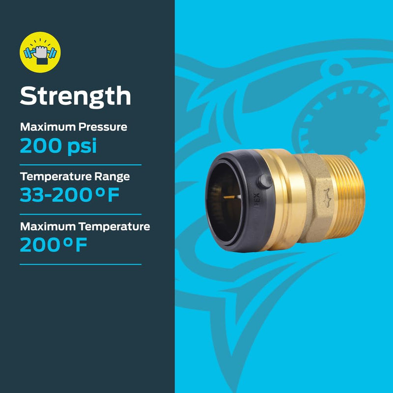 Sharkbite MNPT Adapter, Push to Connect Brass Plumbing Fitting, PEX Pipe, Copper, CPVC, PE-RT, HDPE 1-1/2 in.