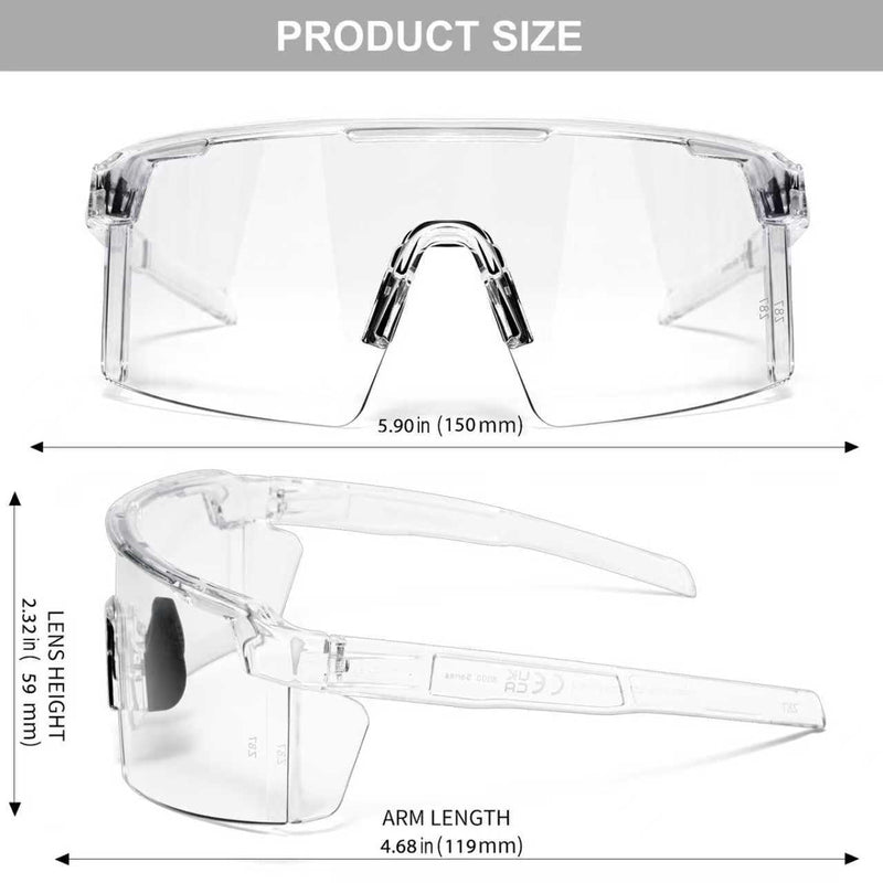 WISTON XL Z87 Sunglasses for Big Wide Heads Men Women,TR90 Ultralight UV400 Protection Sun Glasses Z8224 Clear -Non Polarized
