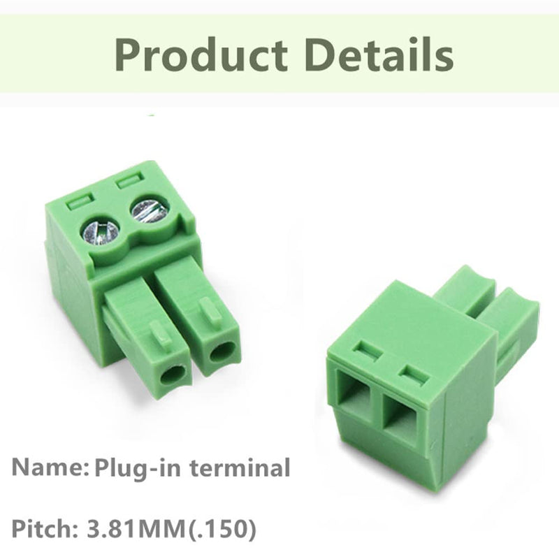 10Pcs 2-Pin 300V 8A 15EDGRK 3.81mm Pitch Screw Terminal Block Connector for 28-16AWG 3.81mm-2-Pin(10PCS)
