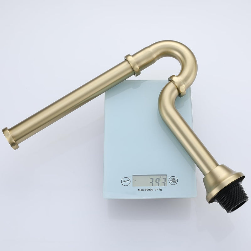 RANDOM Brass P Trap Bathroom Sink U-Shape 1-1/4 inch Sink Trap with Slip Joint Extension Tube,Adjustable Height Sink Waste Drain Bottle P-Trap Kit,Brushed Gold Basin Sink Plumbing.RD83555BG-L Brushed Gold
