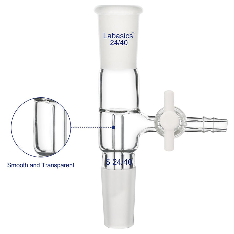 Labasics Vacuum Take Off Adapter, Borosilicate Glass Vertical Take Off Adapter with PTFE Stopcock, Standard 24/40 Joint