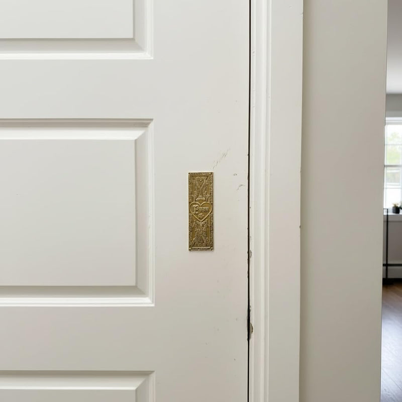 Decorative Brass Door Push Plate with Ornate Heart and Floral Engraved Design