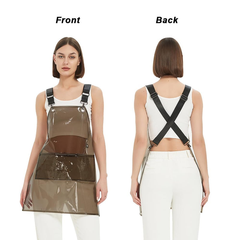 Cross-back Adjustable Apron With 3 Pockets Hair Salon Work Apron for Hair Stylist (22.8” W 25.5” L) Black+black Webbing