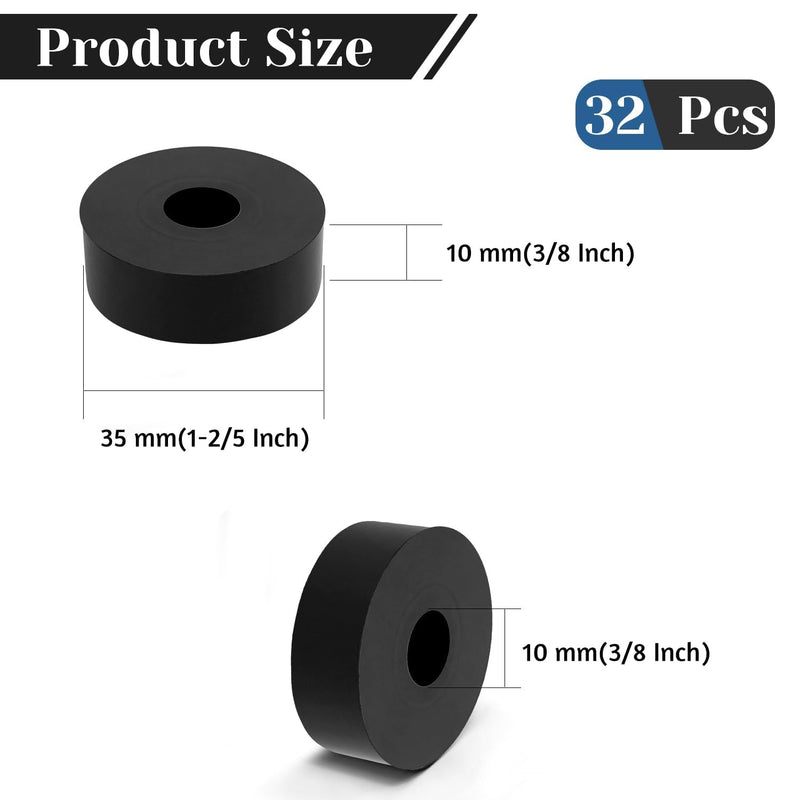 32 PCS Multi Purpose Rubber Spacer, 1-2/5" OD x 3/8" ID x 3/8" Thickness Rubber Washers for Screws, Anti Vibration Pads for Bolts, Car, Boat, Home (35 * 10 * 10mm) 32