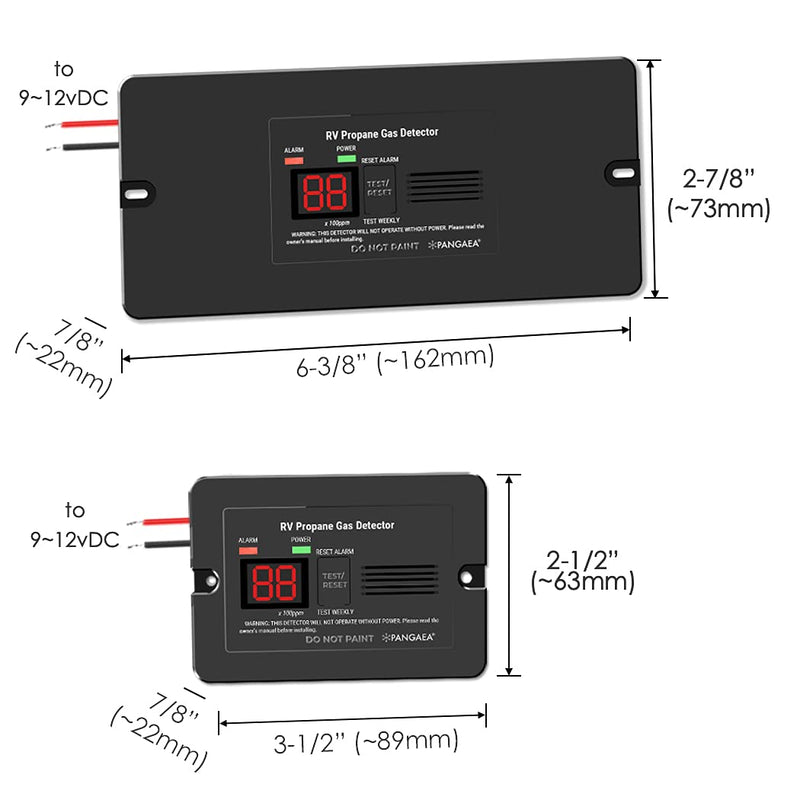 PANGAEA Digital RV Propane Gas Detector with 85dB Loud Alarm, DC 12V, for Trailer, Motorhome, Motorcoach (Surface Mount - Black) Surface Mount - Black