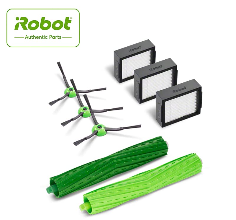 iRobot Roomba Authentic Replacement Parts - Roomba e, i, & j Series Replenishment Kit, (3 High-Efficiency Filters, 3 Edge-Sweeping Brushes, and 1 Set of Multi-Surface Rubber Brushes),Green Black
