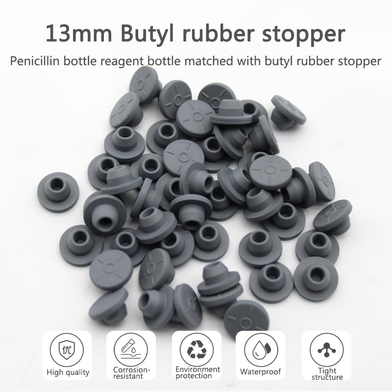 1000pcs Butyl Rubber Stopper Plug 13mm，Self Healing Injection Ports Solid Seal