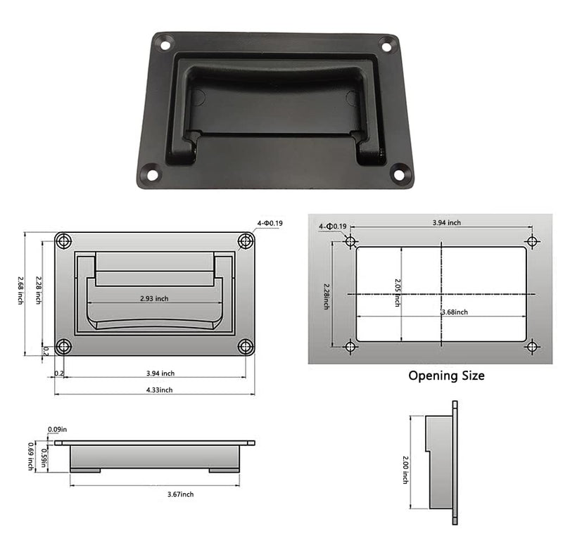 Zinc Alloy Recessed Pull Handle Container Handle Black Flush Lift Recessed Door Handle,4.33 Inch,1 Pack 1