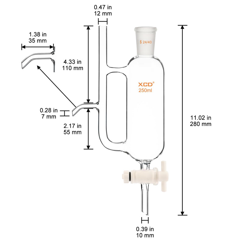 XCD Water Oil Receiver Separator with 24/40 Joint, Water Oil Separating Glassware for Lab Supply, 250 ml