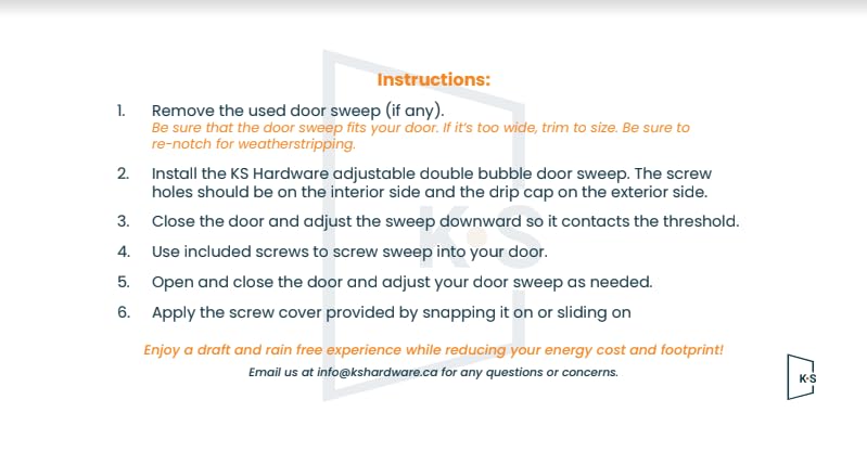 New: KS Hardware,Patent Pending, Adjustable Double Bubble Door Sweep, Draft Stopper, Under Door Seal for Exterior Doors, 1 3/4" x 36", White (36 inch) 36 Inch