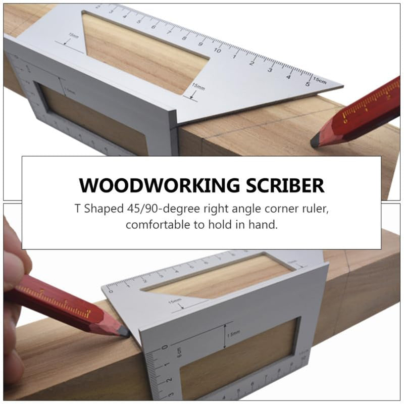 Healifty T Square Ruler Saddle Layout Square Gauge Woodworking Scribing Ruler 3D Angle 45/90 Degree Measuring Template Tool Aluminum Alloy for Carpenter T
