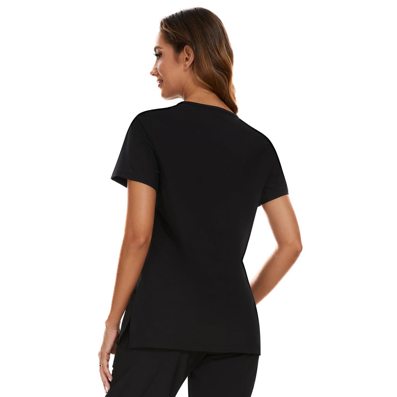 COZYFIT Scrub Tops for Woman - Soft Stretch, V-Neck Top Scrubs with 3 Pockets, Easy Care for Women Black Large