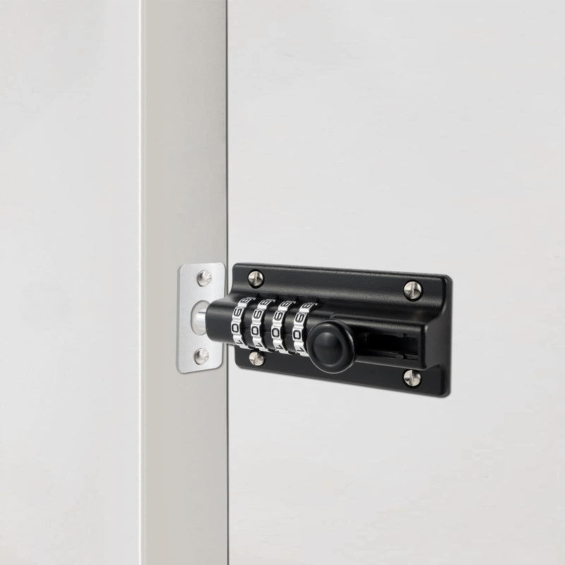 Combination Locking Bolt 2 Pack,Thickened Solid Zinc Alloy Combination Barrel Bolt,Safety Slide Latch Lock with Password Setting,for Shed,Garages,Fences,Iron Gate.(Black 4.8 inch) Black-2 Combination Locking Bolt