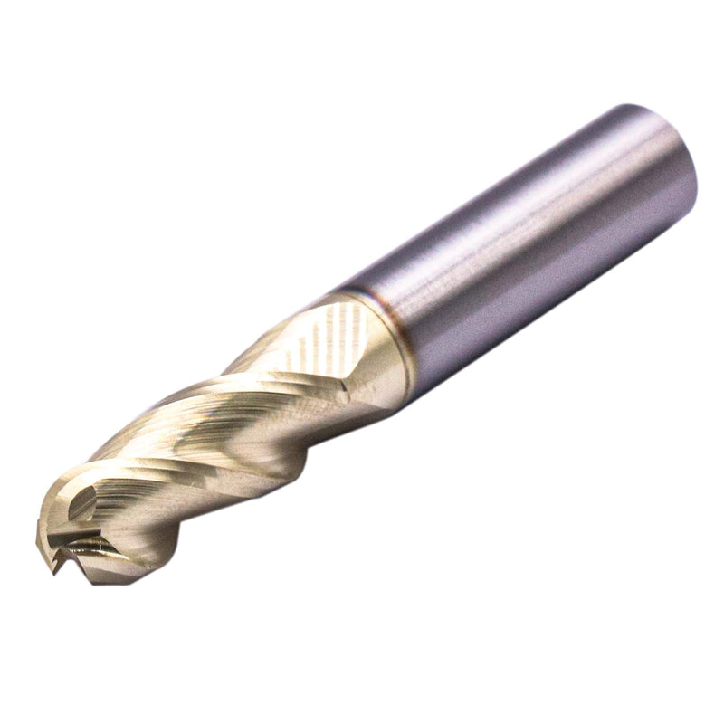 3/8" 3 Flute Solid Carbide Ball Nose End Mill for Aluminum, ZrN Coated | 37 Degree Helix, 3/8" Cutting Diameter, 3/8" Shank Diameter, 1" Length of Cut, 2-1/2" Overall Length 3/8 in