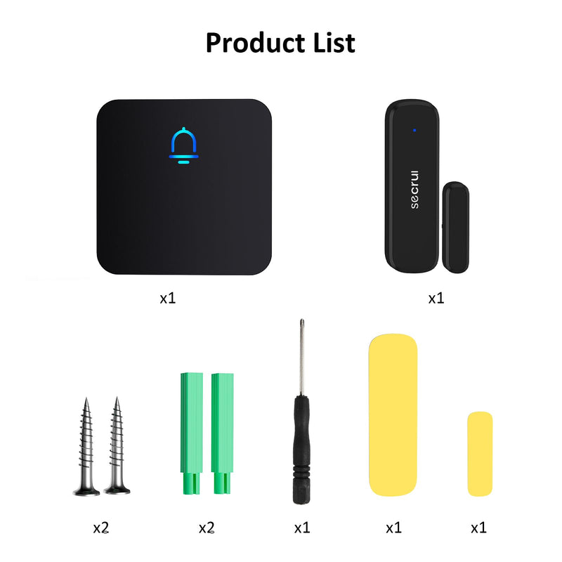 SECRUI Door Chime, Wireless Door Chimes When Door Open Entry for Business/Home/Office/Store (500ft Range 32 Chimes Adjustable Volume) Door Ringer Alert Buzzer Alarm with - 1 sensors 1 sensor 1 receiver Black