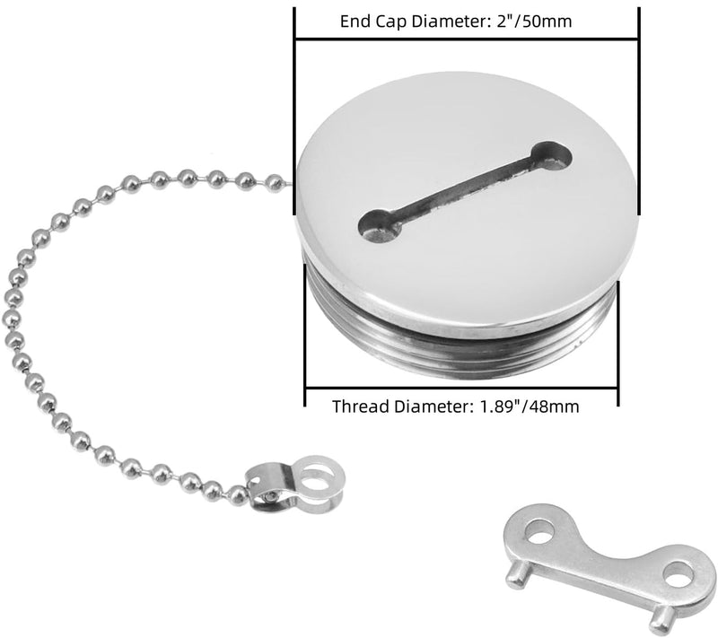 Bitray 316 Stainless Steel Boat Deck Filler Cap Marine Fuel Cover with Chain and Key Marine Boat Fill Port - 2"/50mm Silver / 50mm
