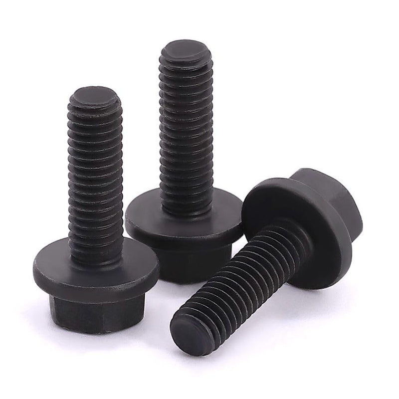 M12-1.75 x 35mm (8 pcs) Flanged Hex Bolt Screws Black Oxide Finish, 10.9 Grade Alloy Steel, Large Flange Washer Head, DIN6921/GB5789, Full Thread M12-1.75 x 35mm 8