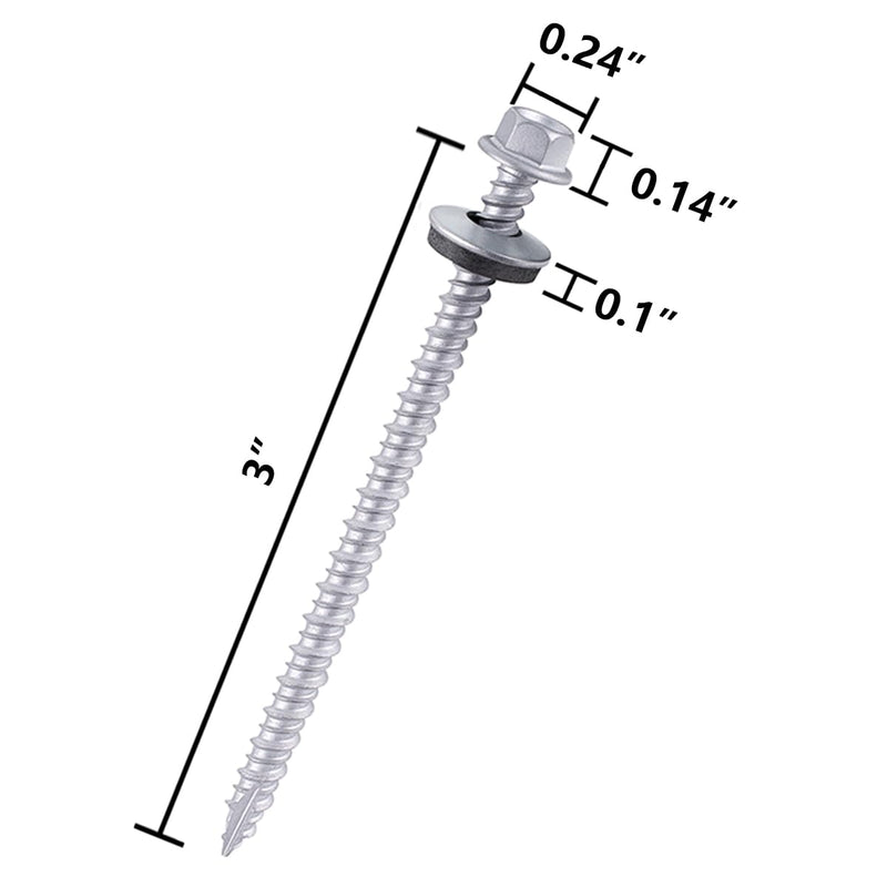 150Pcs Metal Roofing Screws #10x3 Waterproof Screws for Roof Repair | Silver Hex self-Tapping Screws EPDM Waterproof Screw Galvanized Anti-Rust Metal to Wood Siding Screw Hex Socket Included #10x3" 150