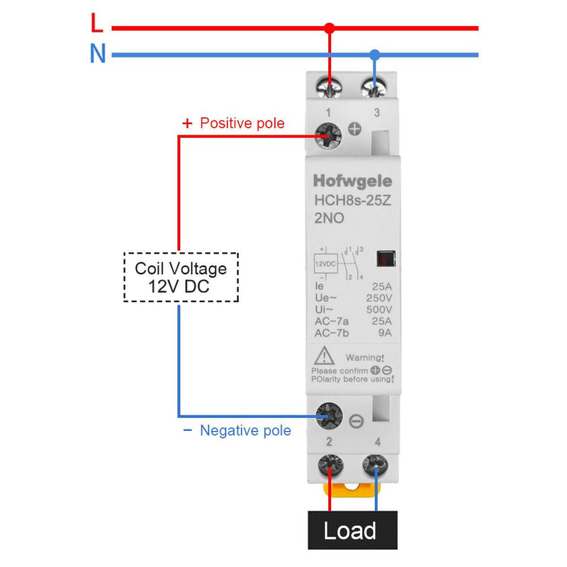 HCH8s-25Z DC Contactor 12V Coil 25A 2NO 2 Pole Universal Circuit Control Automatic Modular Contactor Household Circuit Control Din Rail Mount 2Pole 12v dc Coil contactor