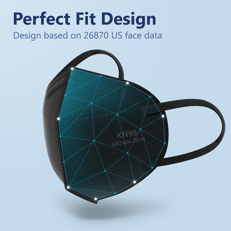 Funight KN95 Face Mask 5-Ply Breathable Filter Efficiency≥95% Protective Cup Dust Disposable Masks Against PM2.5 Black 100 Pack Adult-100 Pack-black