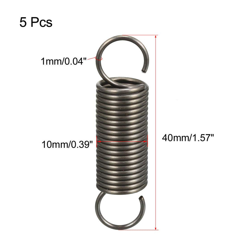 uxcell 5Pcs Extended Tension Spring Wire Dia 0.04", OD 0.39", Free Length 1.57" Spring Steel Small Dual Hook Tension Springs for Production 1.0mm*10mm*40mm/0.04"*0.39"*1.57"