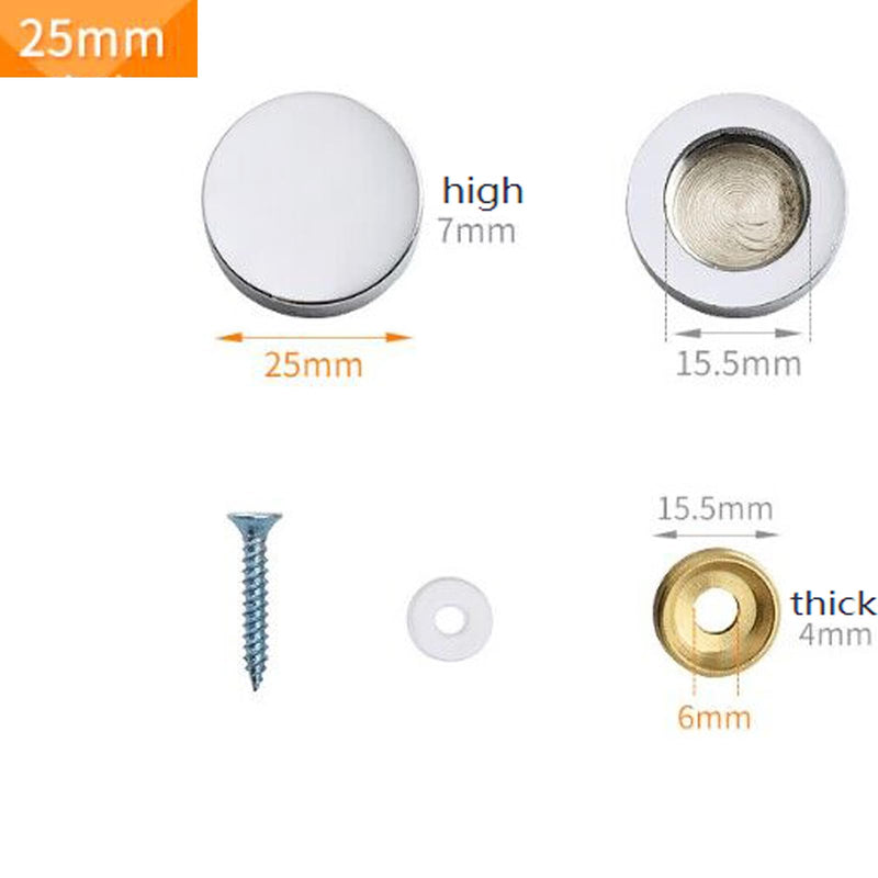 Thickened Pure Copper Mirror Screw, Decorative Cover Cap Nail, Glass Advertisement Screw, Polishing Silver 25mm - (8 Pcs)