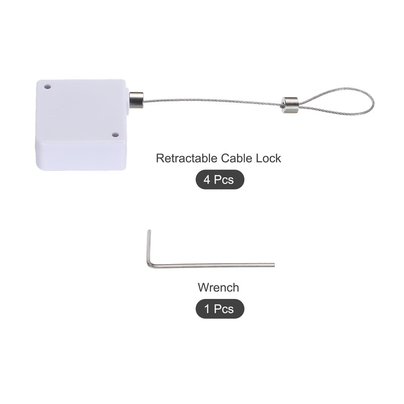 MECCANIXITY Retractable Cable Lock with Double-Sided Adhesive Remote Control Security Lock for TV, DVD,Showroom,Remote,600g 4Set White