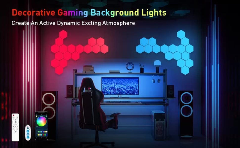 Hexagon Lights (8 Pack) LED Wall Panels, TISOFU RGB Gaming Lights with APP, Smart Modular Panel Hex Tiles Push Glide Expansion Shapes Lights 8 Pack
