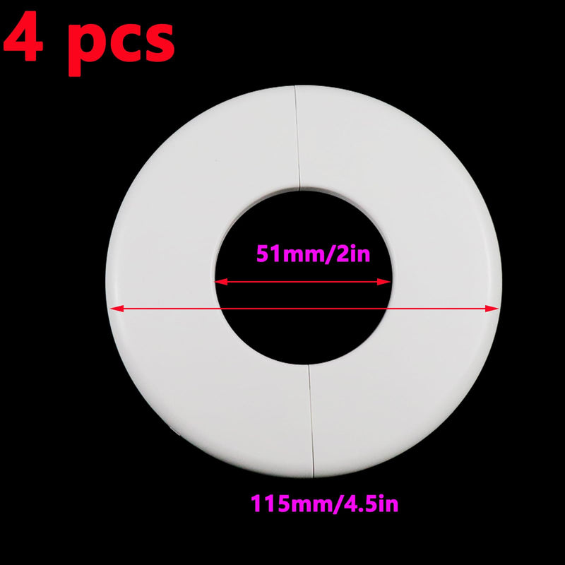 Antrader 4 Pack 2 Inch ABS Round Escutcheon Plate Plastic Wall Hole Decoration Cover Wall-Mounted Water Pipe Cover Round Shower Faucet Decorative Cover, White White-51mm ID