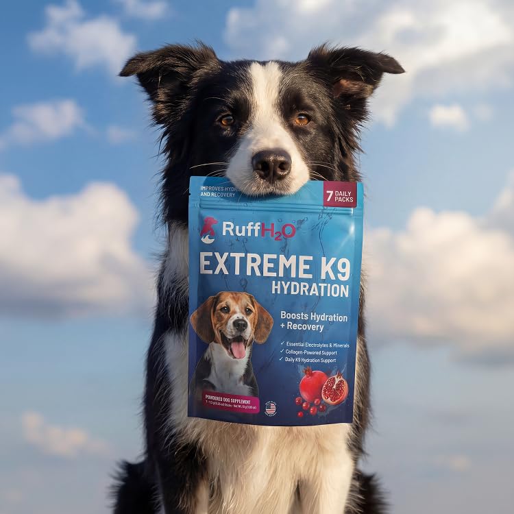 Ruff Greens RuffH2O Extreme K9 Hydration Powder for Dogs, Electrolyte Supplement with Collagen, Supports Hydration and Recovery, Made in USA, 7 Daily Packs (0.25 oz Each) (Pomagranate & Cranberry) | Electrolyte Supplement with Collagen, Supports Hydrat...